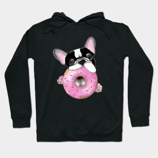 French bulldog lovers, sweet frenchie black and white with pink donuts Hoodie